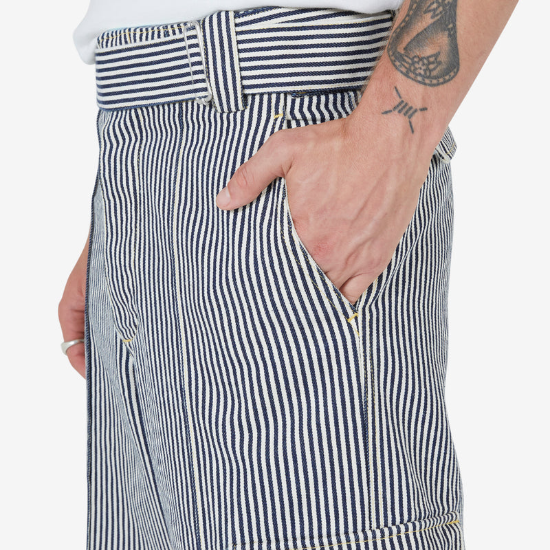 Unisex Striped Straight-Cut Cargo Jeans Rinse Blue Denim Pants