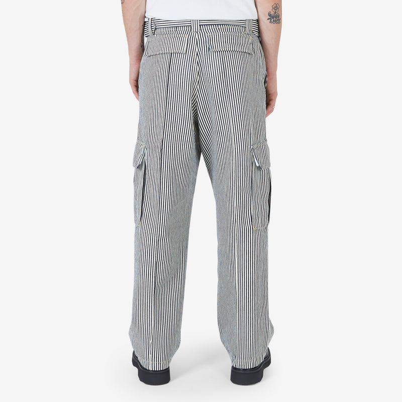 Unisex Striped Straight-Cut Cargo Jeans Rinse Blue Denim Pants