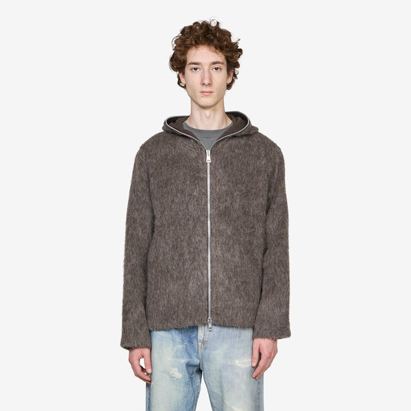 Full Zip Hood Mole Grey Hairy Wool Jumpers