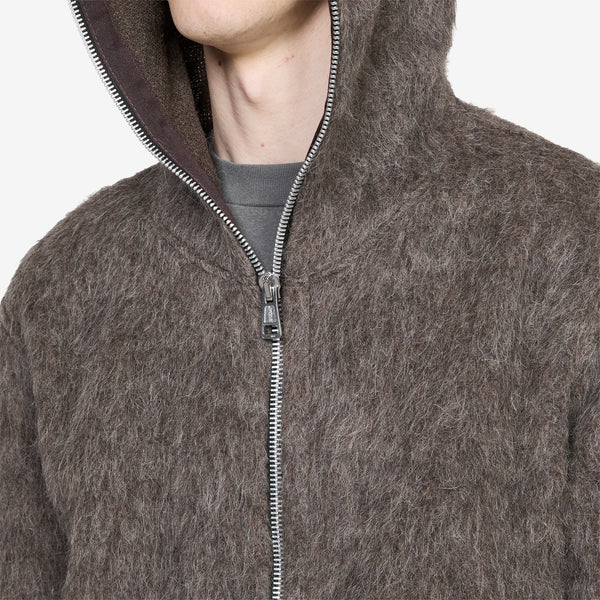 Full Zip Hood Mole Grey Hairy Wool Jumpers