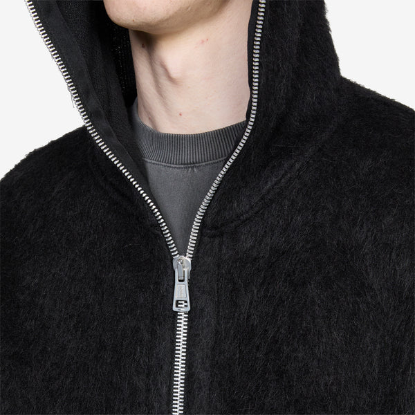 Full Zip Hood Black Hairy Wool Jackets