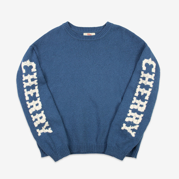 Cotton Knit Crewneck Sweater Steel Blue Jumpers