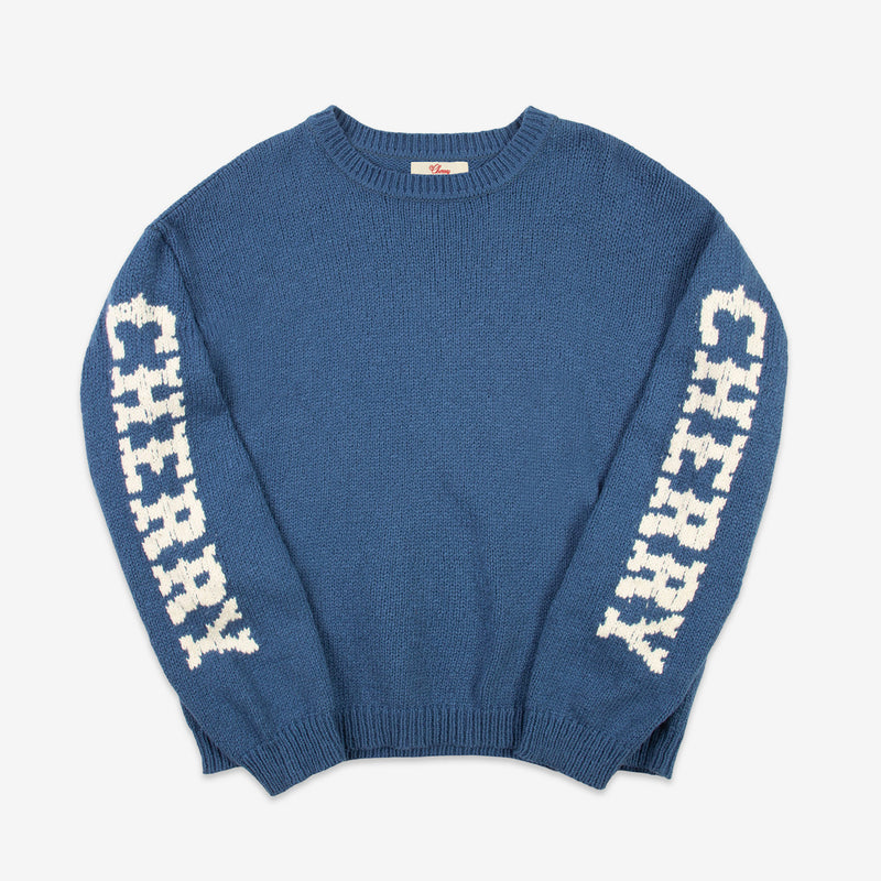 Cotton Knit Crewneck Sweater Steel Blue Jumpers