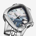 PEA003 Silver Precision Steel | Fluted Bezel | Black Mother-Of-Pearl Dial 38mm