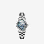 PEA003 Silver Precision Steel | Fluted Bezel | Black Mother-Of-Pearl Dial 38mm