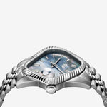 PEA003 Silver Precision Steel | Fluted Bezel | Black Mother-Of-Pearl Dial 38mm