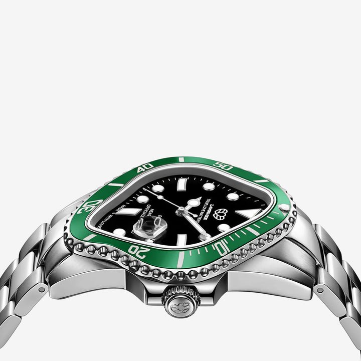 PEA001 Silver Precision Steel | Green Bezel | Black Dial 40mm