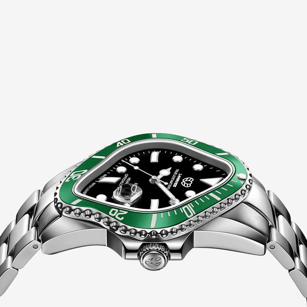 PEA001 Silver Precision Steel | Green Bezel | Black Dial 40mm Jewellery
