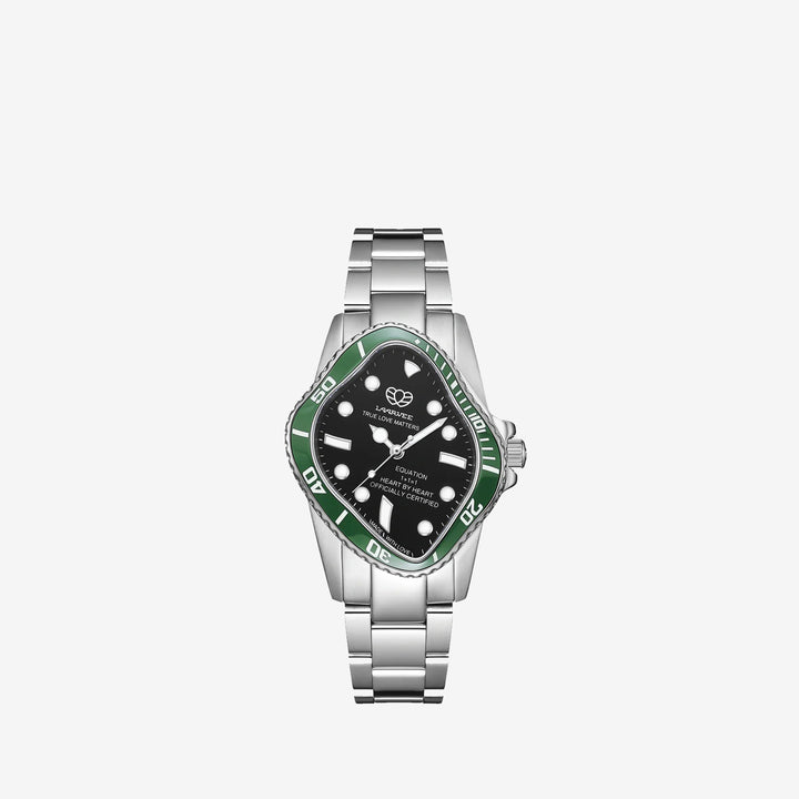 PEA101 Silver Precision Steel | Green Bezel | Black Dial 32mm Front