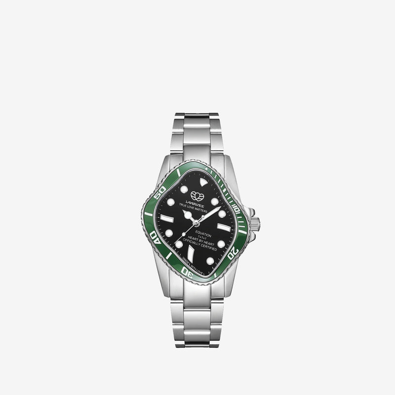 PEA101 Silver Precision Steel | Green Bezel | Black Dial 32mm Jewellery