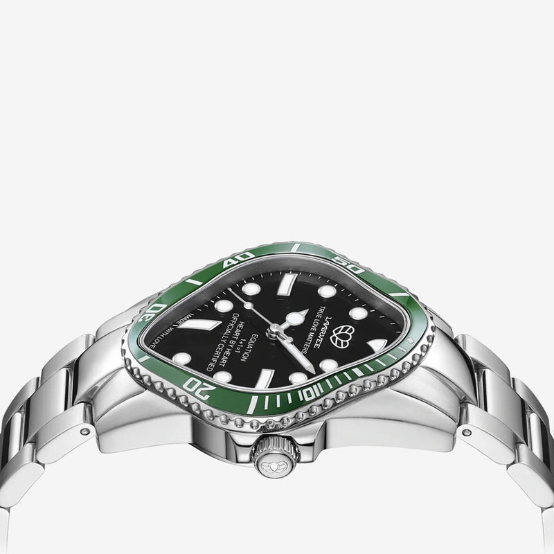 PEA101 Silver Precision Steel | Green Bezel | Black Dial 32mm Jewellery