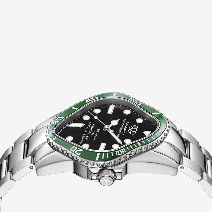 PEA101 Silver Precision Steel | Green Bezel | Black Dial 32mm