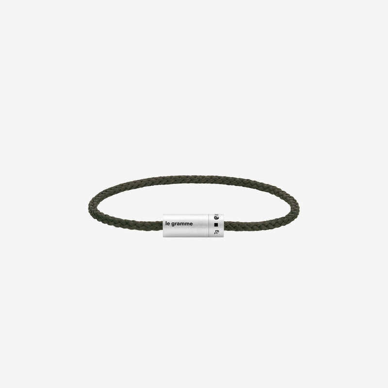 7g Brushed Sterling Silver & Khaki Polyester Nato Cable Bracelet Jewellery