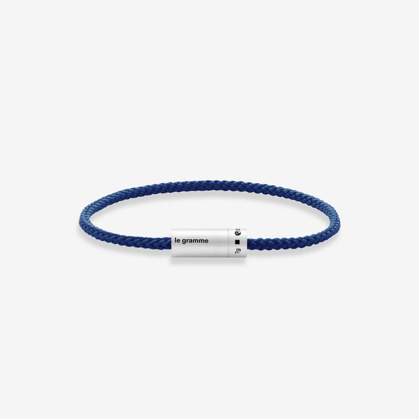 7g Brushed Sterling Silver & Blue Polyester Nato Cable Bracelet Jewellery