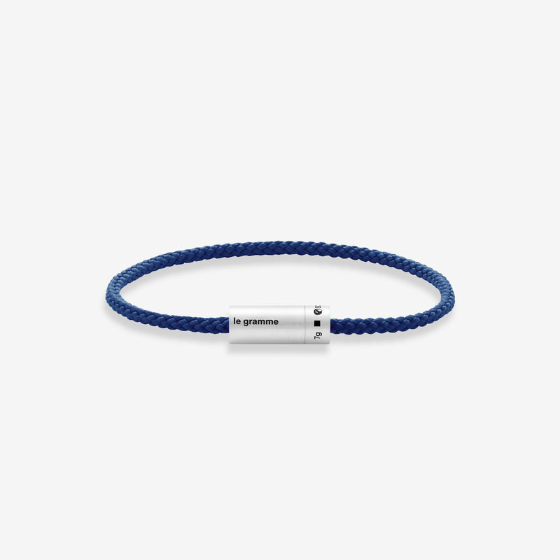 7g Brushed Sterling Silver & Blue Polyester Nato Cable Bracelet