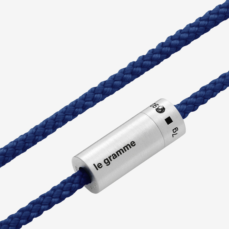 7g Brushed Sterling Silver & Blue Polyester Nato Cable Bracelet