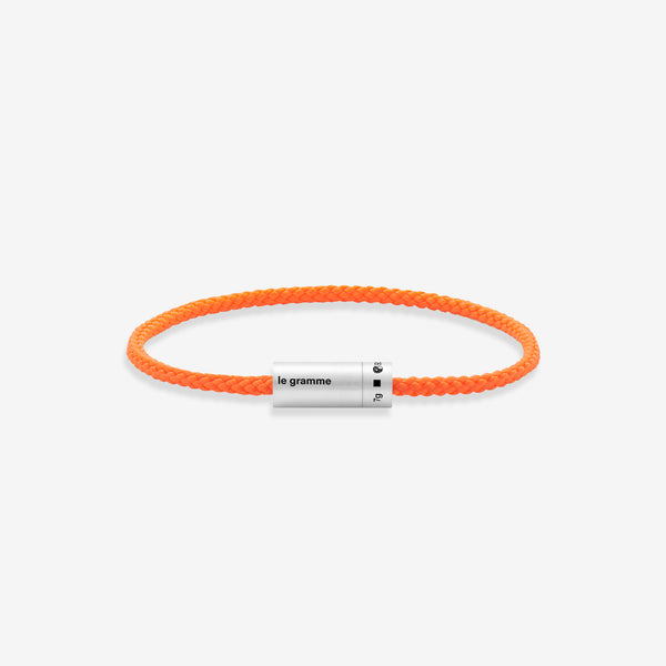 7g Brushed Sterling Silver & Orange Fluro Polyester Nato Cable Bracelet
