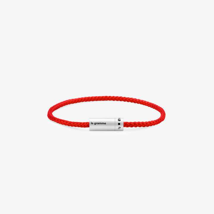 7g Brushed Sterling Silver & Red Polyester Nato Cable Bracelet Front