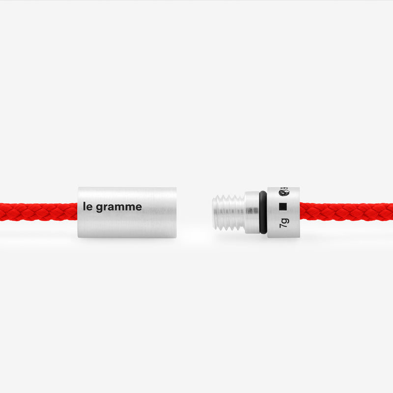 Silver & Polyester 7g Brushed Nato Cable Bracelet Red