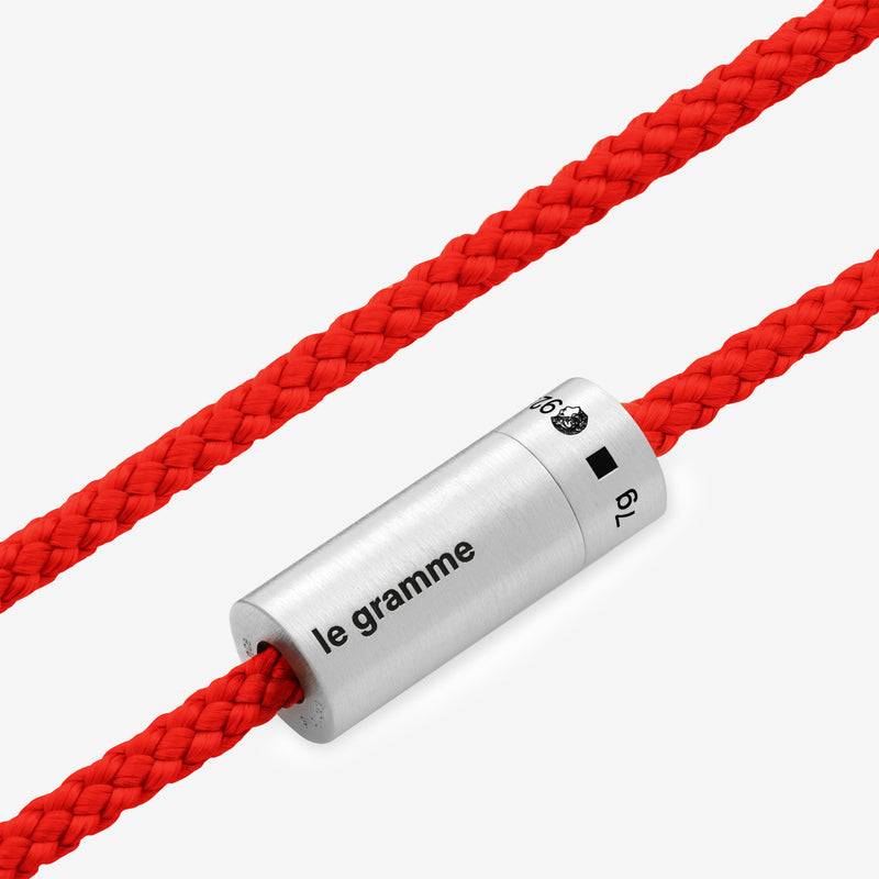 Silver & Polyester 7g Brushed Nato Cable Bracelet Red