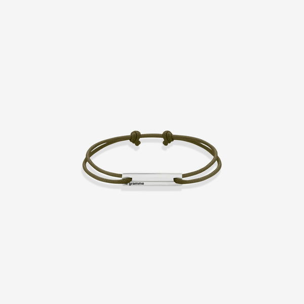 1.7g Polished Sterling Silver & Khaki Polyester Cord Bracelet Jewellery