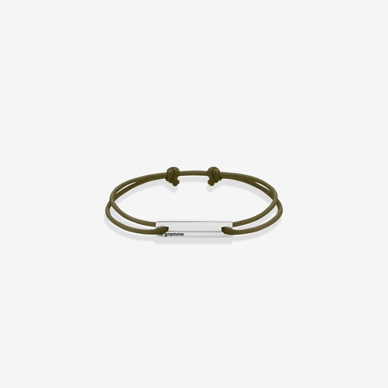 1.7g Polished Sterling Silver & Khaki Polyester Cord Bracelet Jewellery