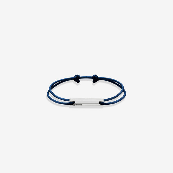 1.7g Polished Sterling Silver & Navy Polyester Cord Bracelet