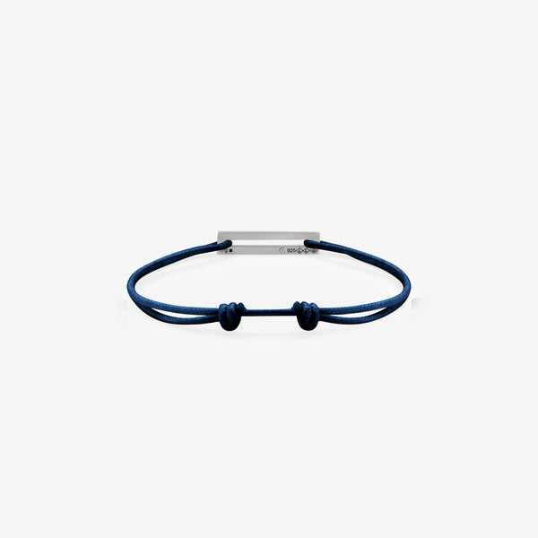 1.7g Polished Sterling Silver & Navy Polyester Cord Bracelet