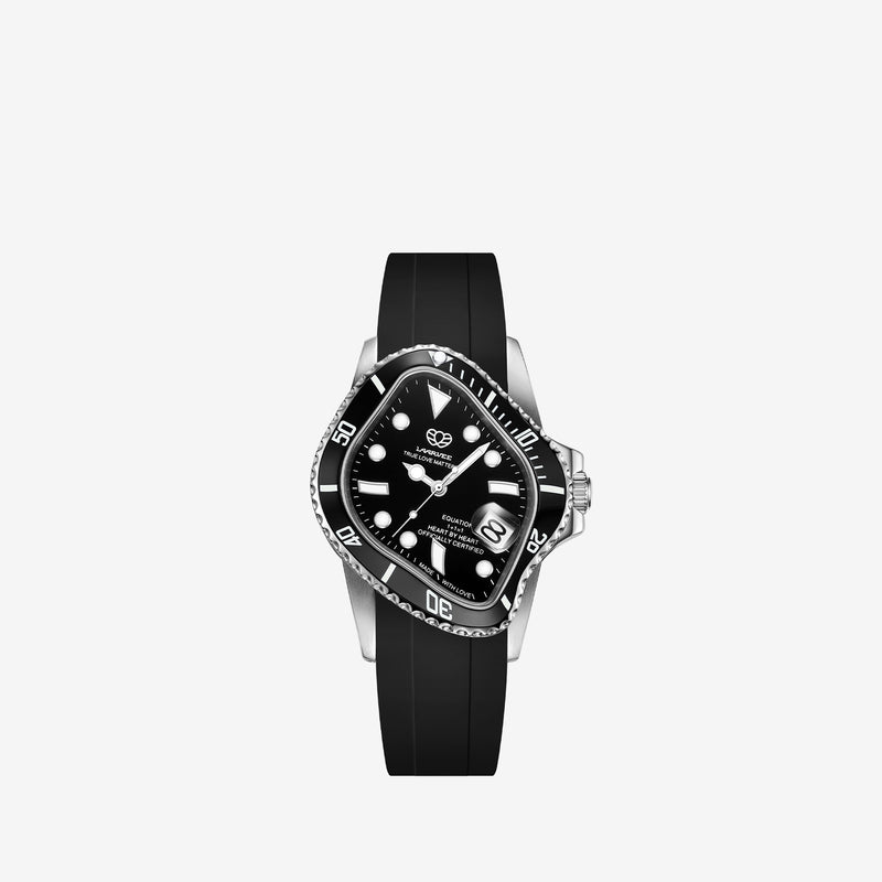 PEA001RS Silver Precision Steel | Black Bezel | Black Dial | Black FKM Rubber Belt Accessories