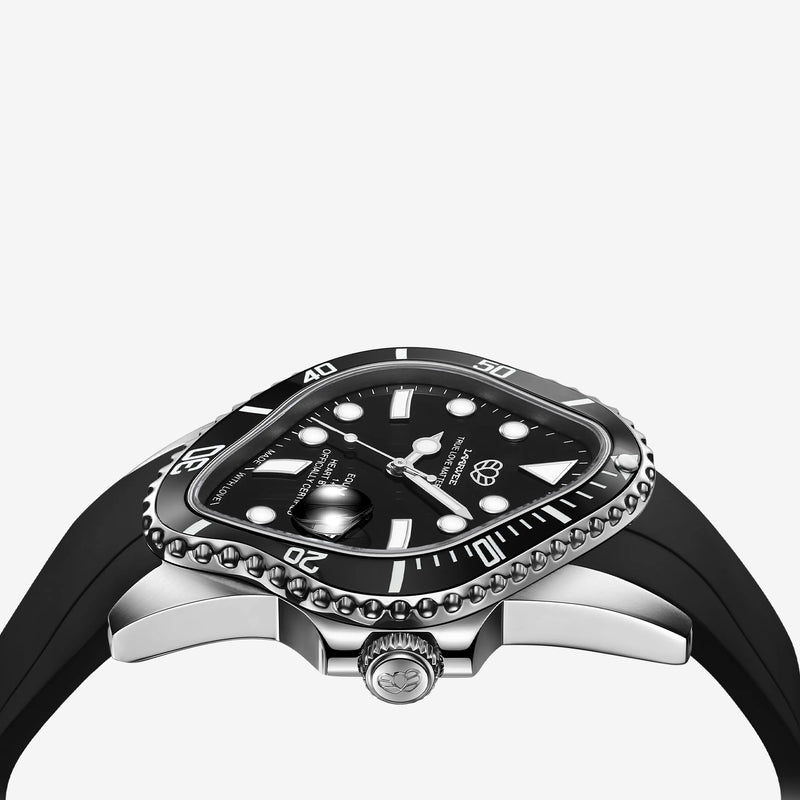 PEA001RS Silver Precision Steel | Black Bezel | Black Dial | Black FKM Rubber Belt Accessories