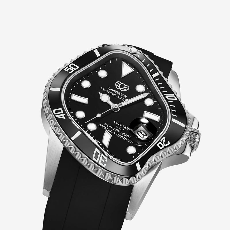 PEA001RS Silver Precision Steel | Black Bezel | Black Dial | Black FKM Rubber Belt Accessories