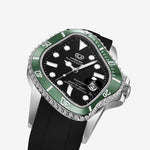 PEA001RS Silver Precision Steel | Green Bezel | Black Dial | Black FKM Rubber Belt 40mm