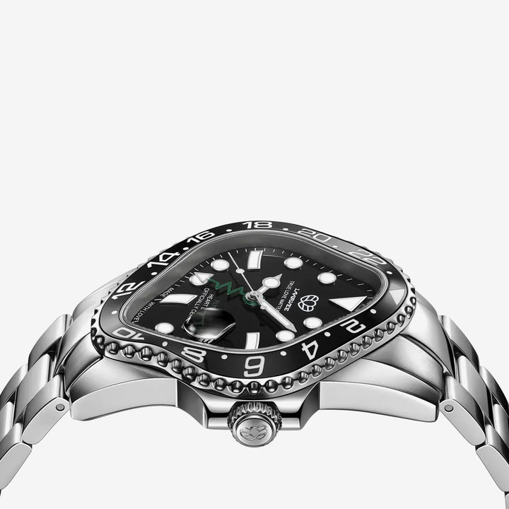 PEA001GMT Silver Precision Steel | Black Bezel | Black Dial 40mm