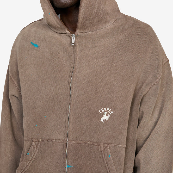 Western Athletic Zip Up Hoodie Brown