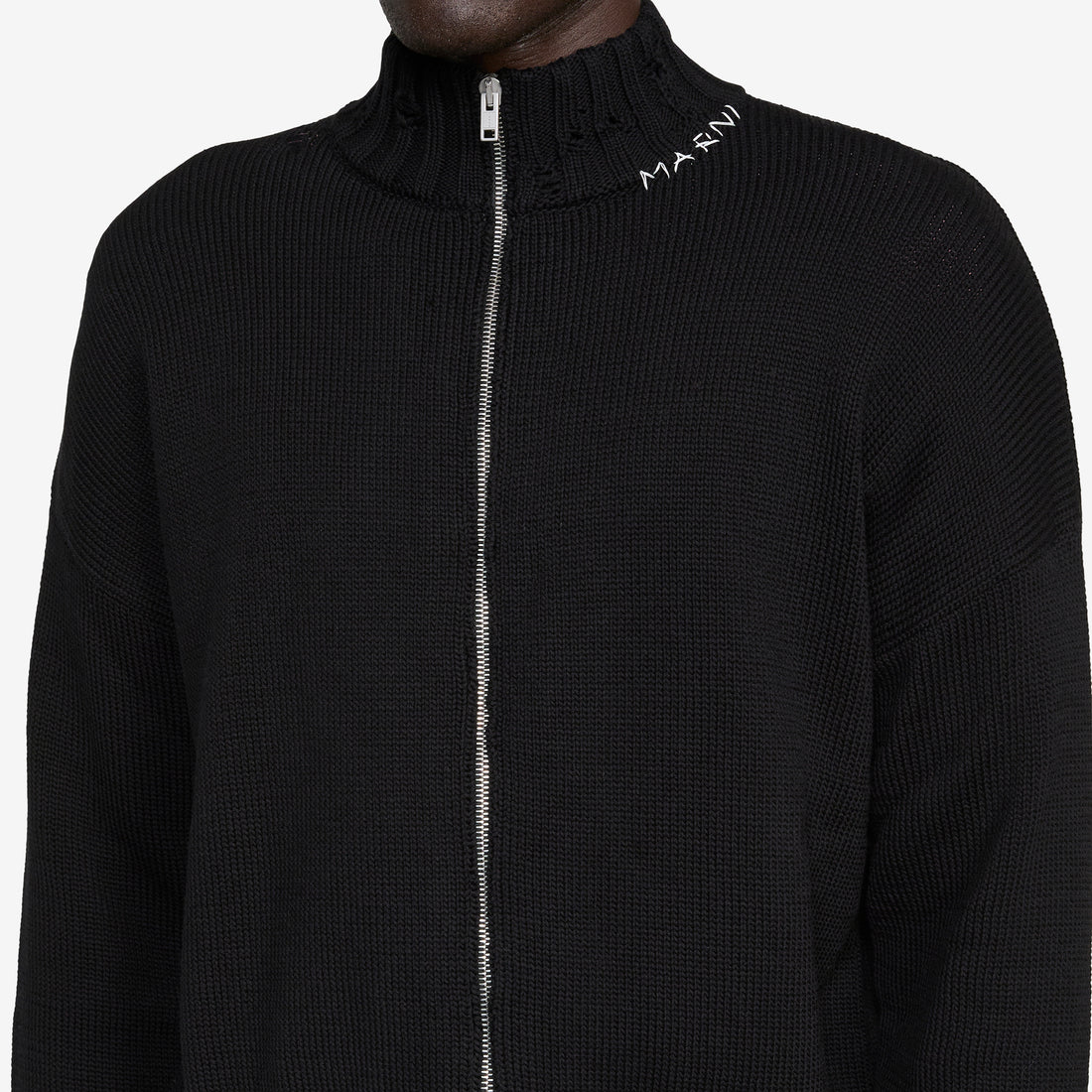 Dishevelled Cotton Zip Jumper Black Jumpers