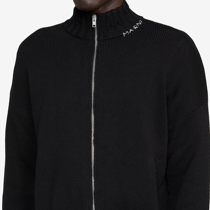 Dishevelled Cotton Zip Jumper Black