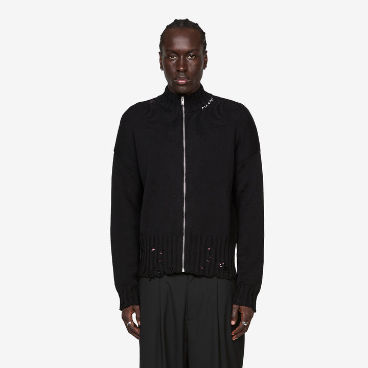 Dishevelled Cotton Zip Jumper Black Front