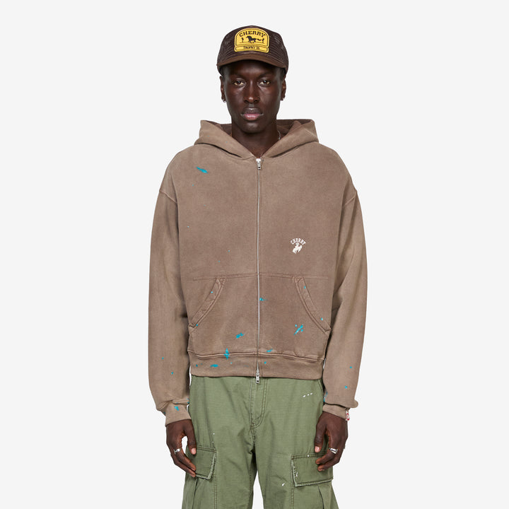 Western Athletic Zip Up Hoodie Brown Front