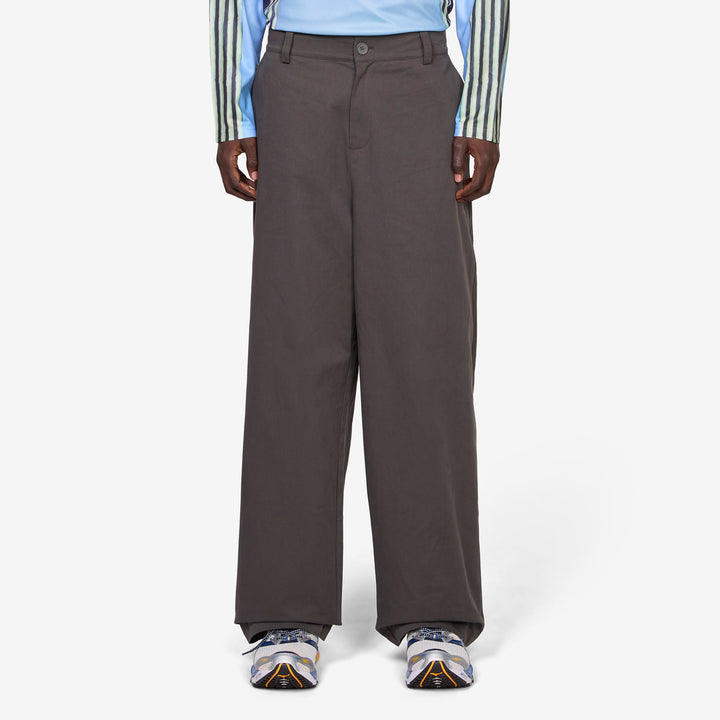 Wide Leg Twill Pants Dark Grey Front
