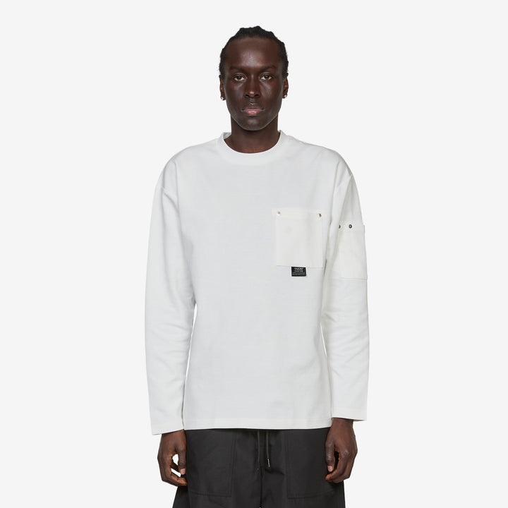 Work Rivet Pocket Long Sleeve T-Shirt White Front