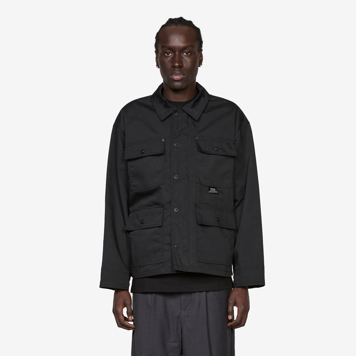 Cotton Duck Canvas Work Button Coverall Black Front