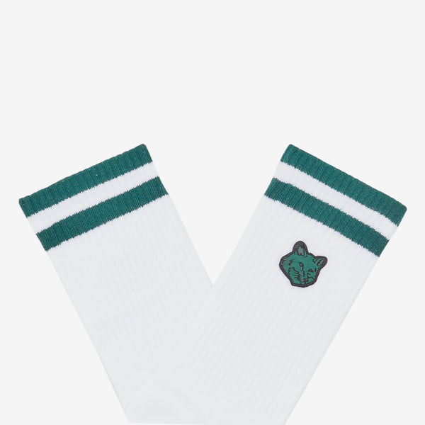 Bold Fox Head Patch Sporty Socks White | Bottle Green