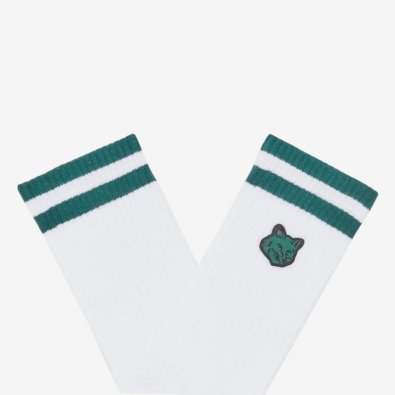 Bold Fox Head Patch Sporty Socks White | Bottle Green