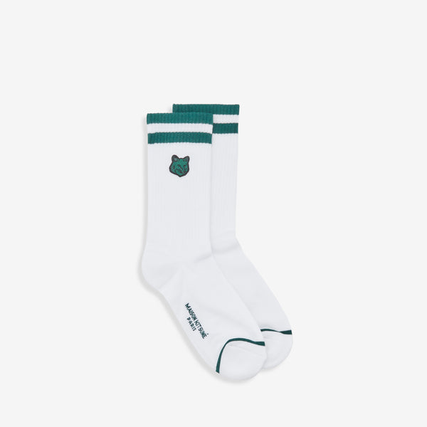 Bold Fox Head Patch Sporty Socks White | Bottle Green