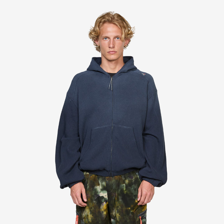Bee Sun Faded Organic Waffle Zip Up Hoodie Navy Front