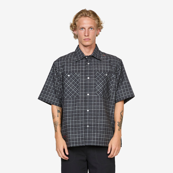 Aair Floweave Printed Check Short Sleeve Shirt Grey Front