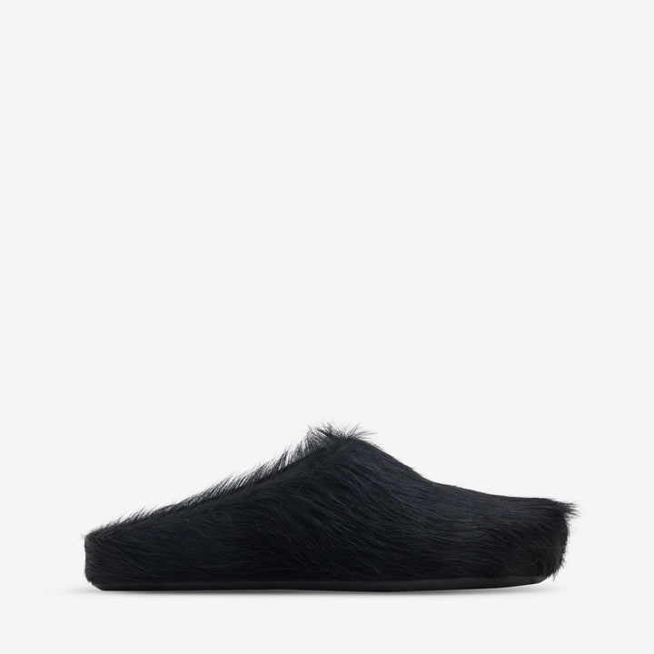 Long Hair Calfskin Fussbett Sabot Black
