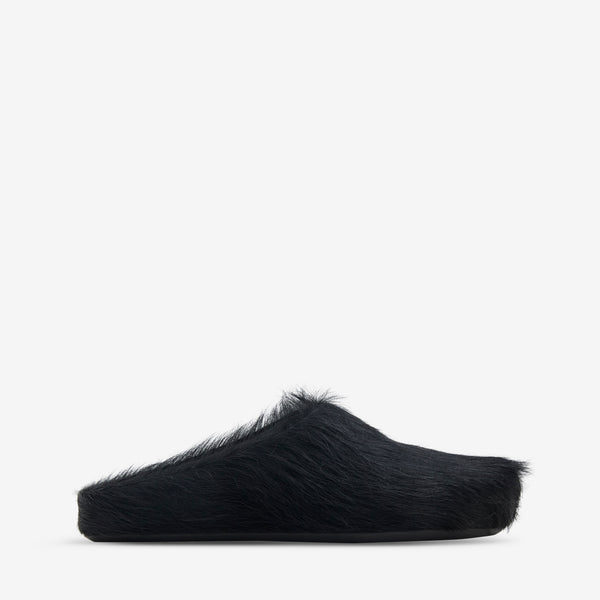 Long Hair Calfskin Fussbett Sabot Black Footwear