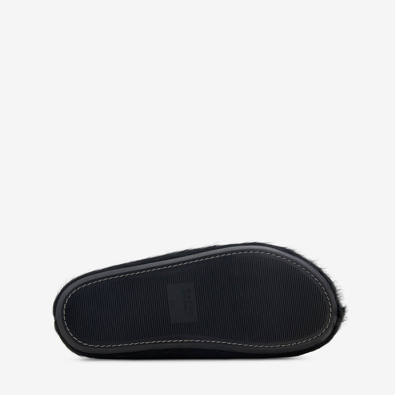 Long Hair Calfskin Fussbett Sabot Black Footwear