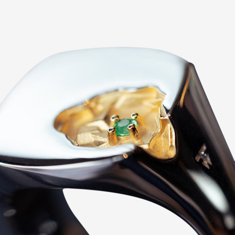 Mined Ring Large Emerald Silver | Gold